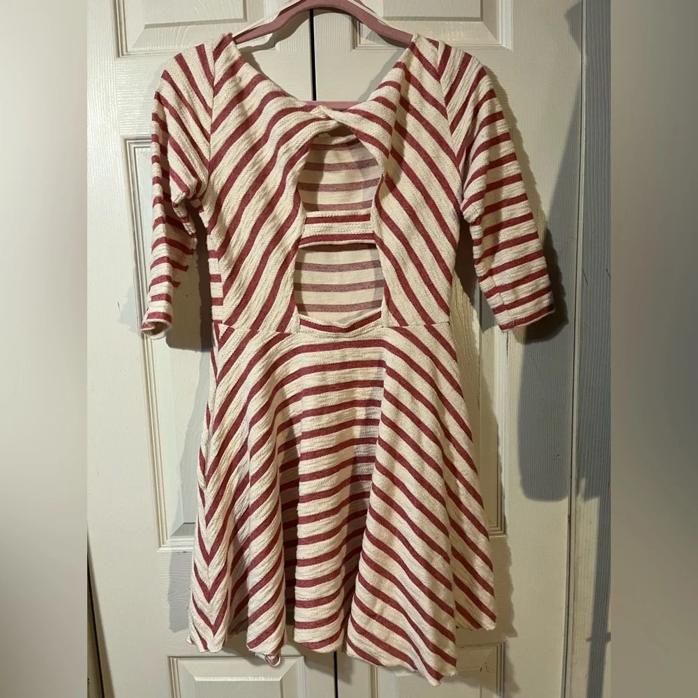 Free People Open Back Fit & Flare Dress With Pockets & Striped Boho Size Small